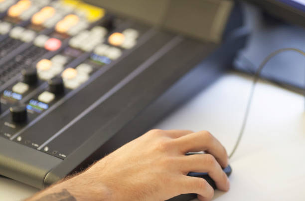 istock The hand on the sound mixing machine 1032715876