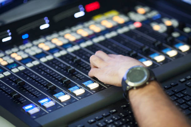 istock The hand on the sound mixing machine 1032716002