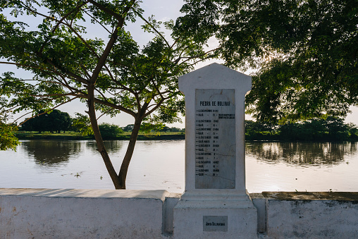 Mompos/ Magdalena/ Colombia - July 08, 2018: Stone of Bolivar