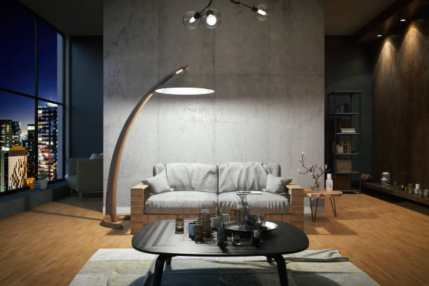 istock Modern Living Room with Sofa and Lights. Night 1032721394