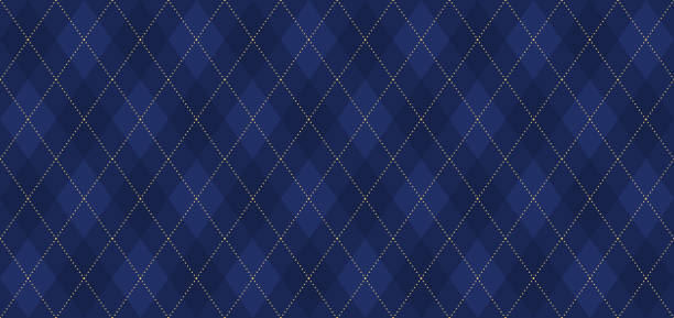 ilustrações de stock, clip art, desenhos animados e ícones de argyle vector pattern. navy blue with thin golden dotted line. - invitation pattern argyle blue