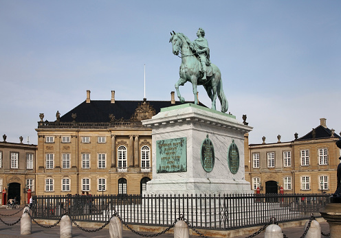 Equestrian Statue of Frederik V at Amalienborg in Copenhagen. Denmar