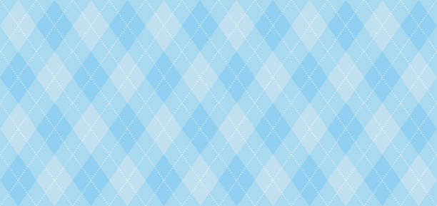 illustrazioni stock, clip art, cartoni animati e icone di tendenza di modello vettoriale argyle. azzurro con sottile linea tratteggiata bianca. - invitation pattern argyle blue