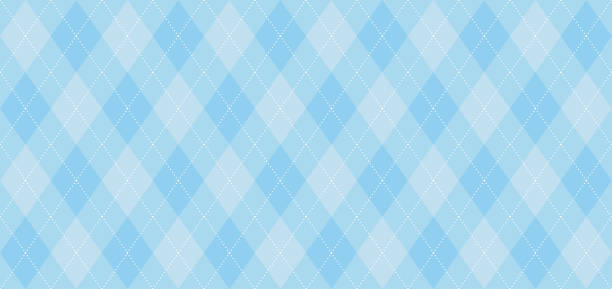 Argyle vector pattern. Light blue with thin white dotted line. Seamless geometric background for fabric, textile, men's clothing, wrapping paper. Backdrop for Little Man (baby boy) party invite card plaid background stock illustrations