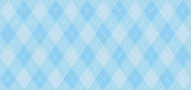 Vector illustration of Argyle vector pattern. Light blue with thin white dotted line.