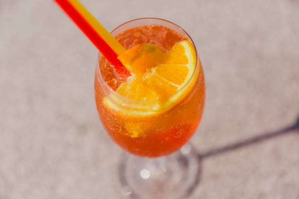 istock Cold glass of Rum swizzle stand on table. View from above 1032732764