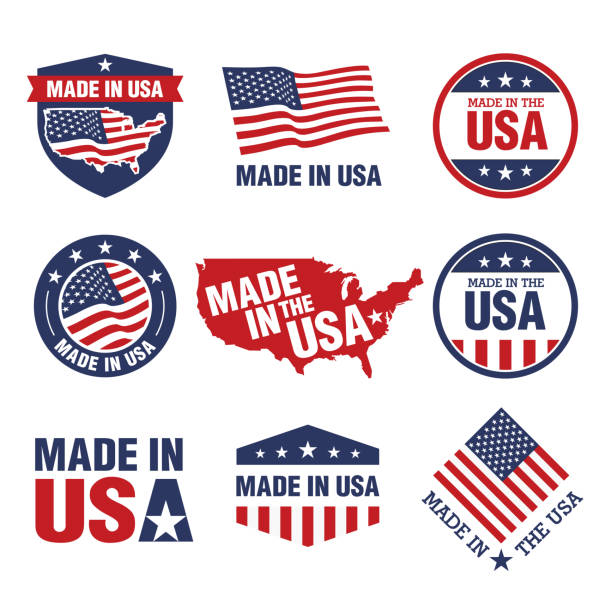 ilustraciones, imágenes clip art, dibujos animados e iconos de stock de conjunto de vector de hecho en las etiquetas de los e.e.u.u. - flag american flag usa american culture