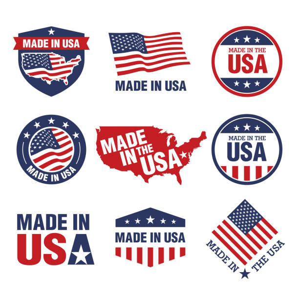 illustrazioni stock, clip art, cartoni animati e icone di tendenza di set vettoriale di etichette made in usa - flag american flag usa american culture