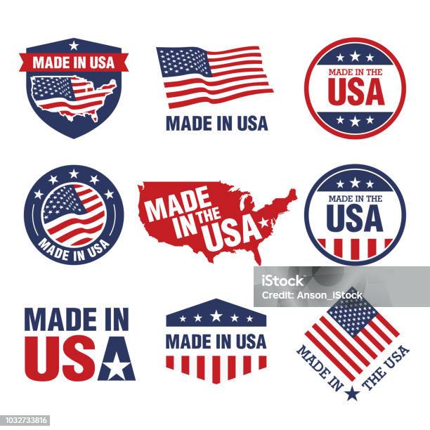 Vector Set Of Made In The Usa Labels Stock Illustration - Download Image Now - American Flag, USA, Icon Symbol