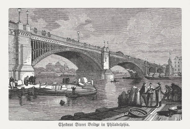 istock Former Chestnut Street Bridge (1861), Philadelphia, USA, woodcut, published 1876 1032739838