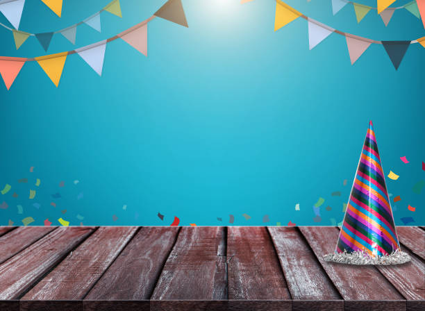 istock Digital Composite Image Of Party Hat On Table Against Blue Sky 1032762244