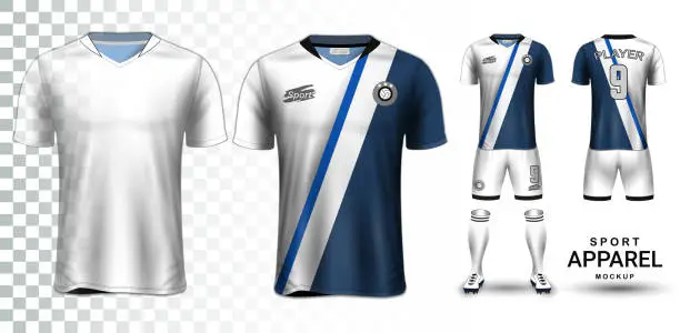 Vector illustration of Soccer Jersey and Football Kit Presentation Mockup, The T-shirt Front and Back View and it is Fully Customization Isolated on Transparent Background, Can be used as a template with your own design.