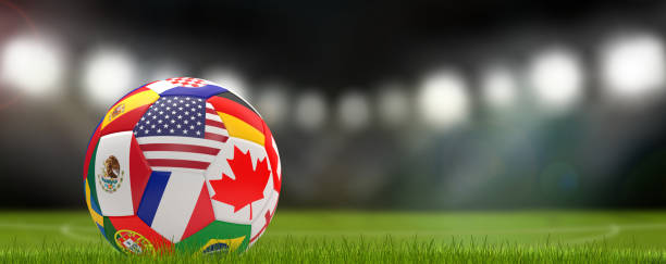 balón de fútbol de estados unidos canadá méxico 3d-ilustración - canadian football fotografías e imágenes de stock