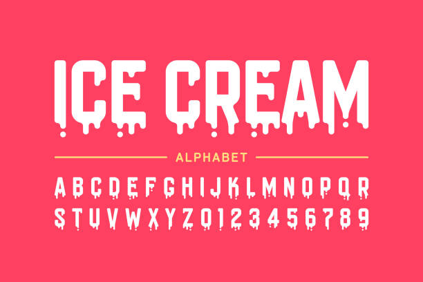 Melting ice cream font Melting ice cream font, alphabet letters and numbers vector illustration melting stock illustrations