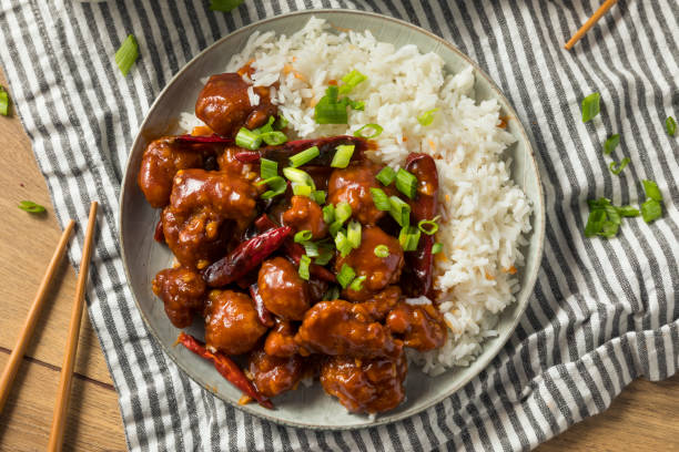 homemade chinese general tsos chicken - chicken general tso food imagens e fotografias de stock