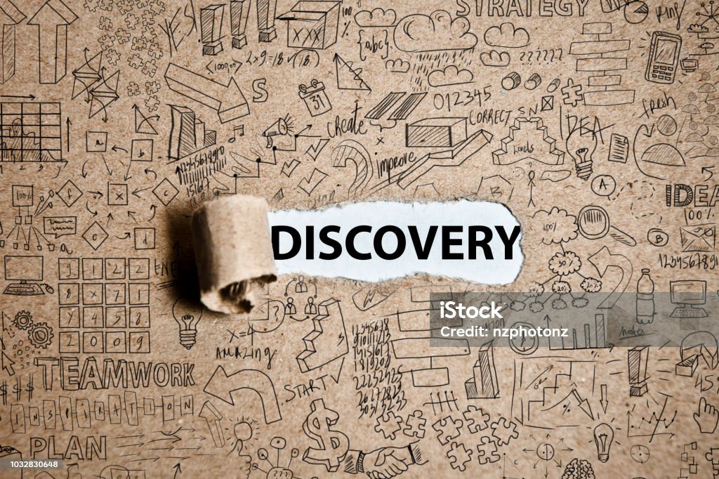 DISCOVERY / Cardboard with charts and text - concept (Click for more) Discovery Stock Photo