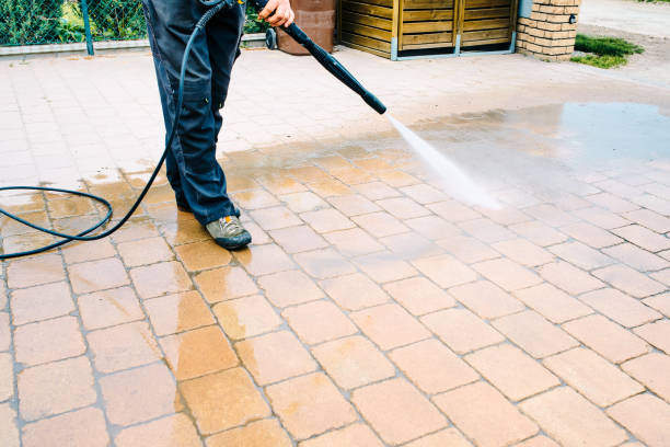 Outdoor Floor Cleaning With High Pressure Water Jet Cleaning Concrete Block Floor On Terrace Stock Photo - Download Image Now - iStock