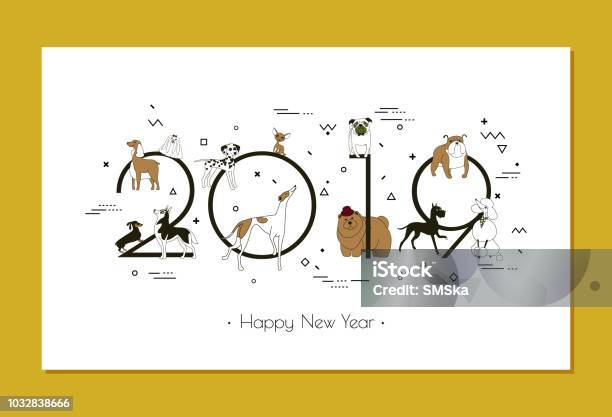 Banner In Breeds Of Dogs 2019 Happy New Year Calendar Stock Illustration - Download Image Now