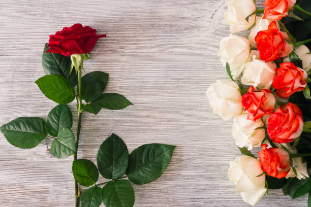 istock Roses on a wooden background 1032841750