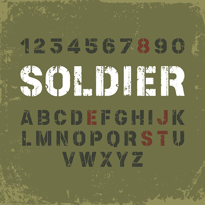 Stencil font in military style on grunge background