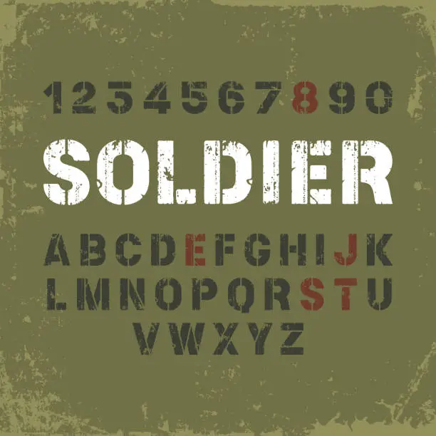 Vector illustration of Stencil font in military style