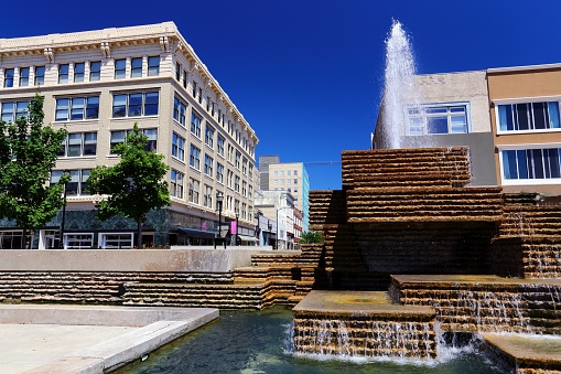 fountain and office buildings around the square in Springfield Missouri