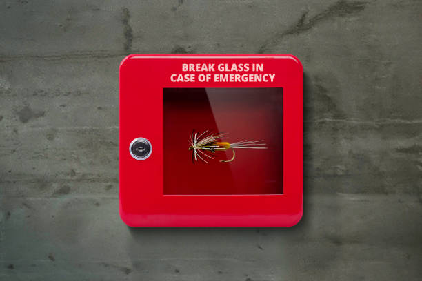 istock Red lock box with glass to be broken in case of emergency 1032852116