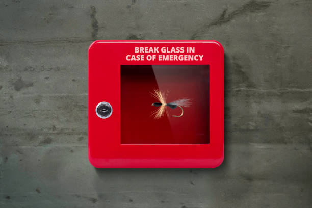 istock Red lock box with glass to be broken in case of emergency 1032856394