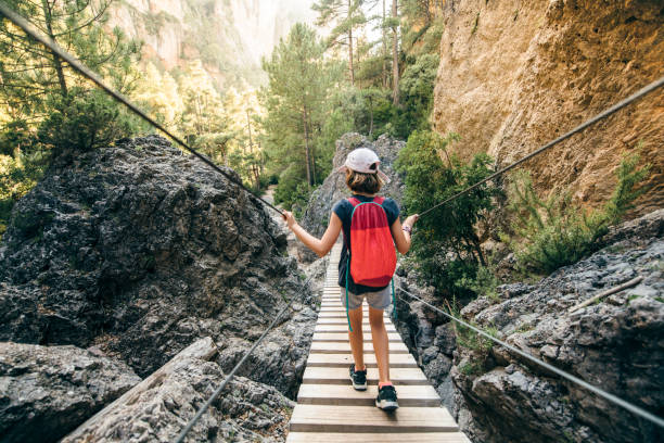 istock Girl Backpacking in majestic canyon 1032861902