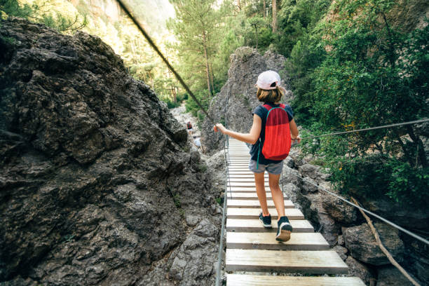 istock Girl Backpacking in majestic canyon 1032861904