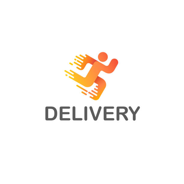 vektor-design-ikone für den lieferservice - pizza delivering running men stock-grafiken, -clipart, -cartoons und -symbole