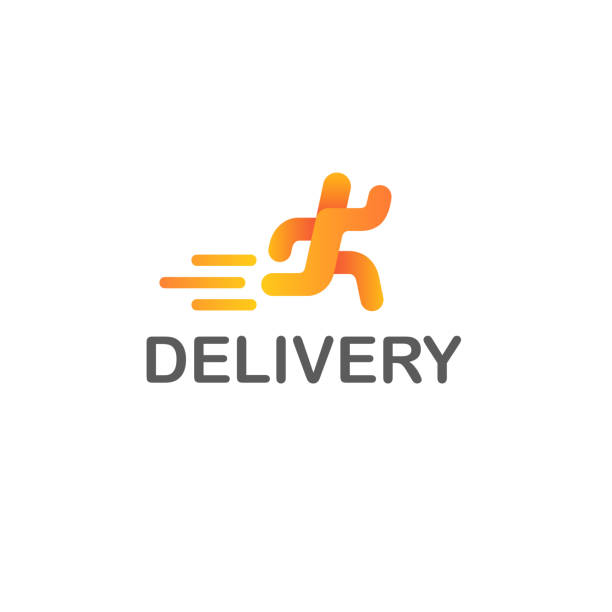 vektor-design-ikone für den lieferservice - pizza delivering running men stock-grafiken, -clipart, -cartoons und -symbole