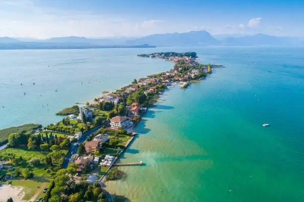 Aerial view on Sirmione city in Italy, Lombardy
