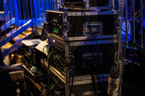 istock Music audio amplifiers and dj mixing console 1032877008