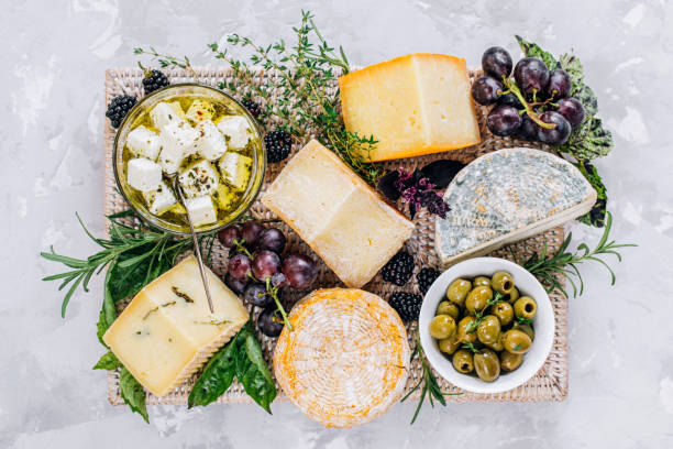 Cheese plate, top view stock photo