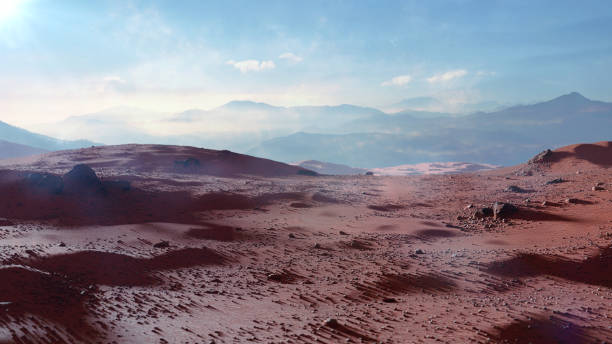 istock landscape on planet Mars, scenic desert scene on the red planet 1032884952