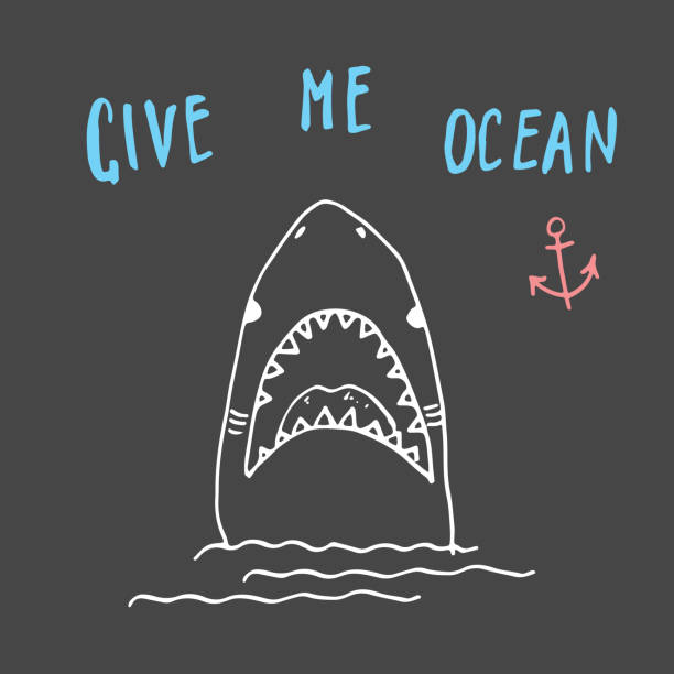 istock Cute Shark hand drawn sketch, T-shirt print design vector illustration 1032889576