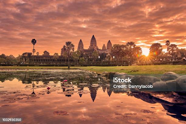 View Of Angkor Wat At Sunrise Archaeological Park In Siem Reap Cambodia Unesco World Heritage Site Stock Photo - Download Image Now