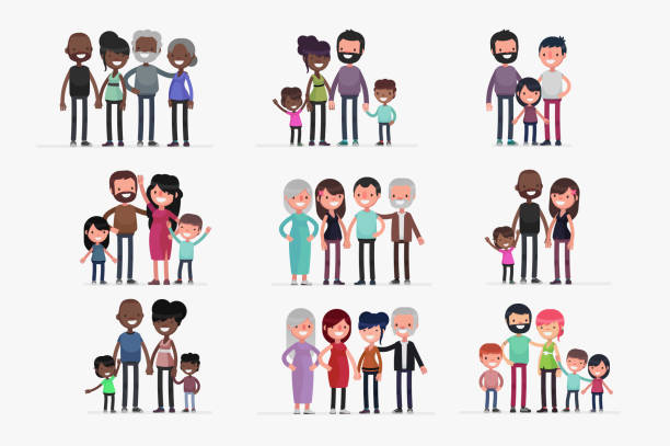 Happy Families isolated vector illustration Cute Families isolated vector illustration diverse family stock illustrations