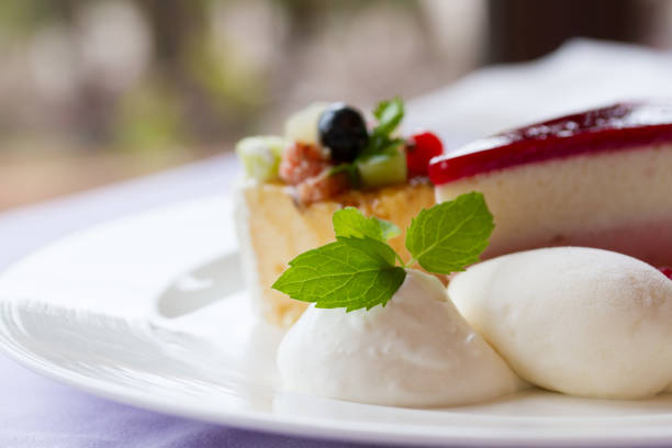 istock fruit cake with berries sauce,close-up 1032947898