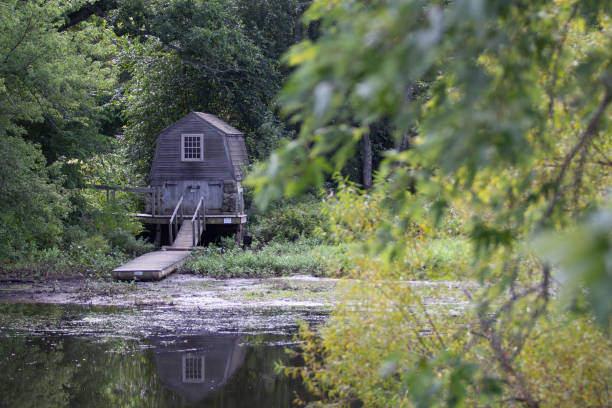 Boathouse located Near Old North Bridge in Concord MA Boathouse located Near Old North Bridge in Concord MA concord massachusetts stock pictures, royalty-free photos & images