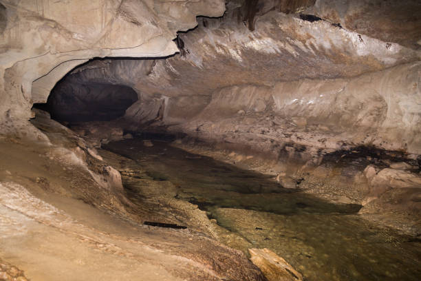 istock Chamber in Clear Water Cave with underground river, Mulu National Park 1032960096