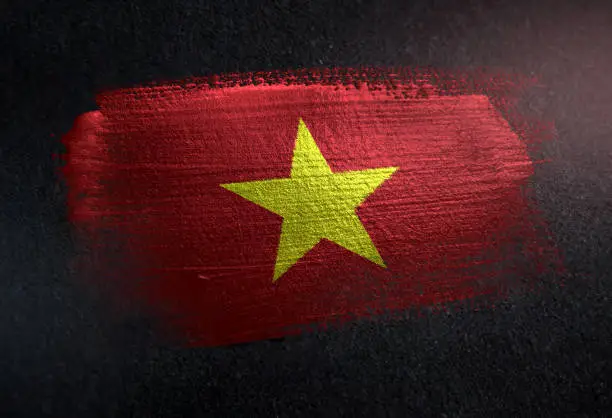 Photo of Vietnam  Flag Made of Metallic Brush Paint on Grunge Dark Wall