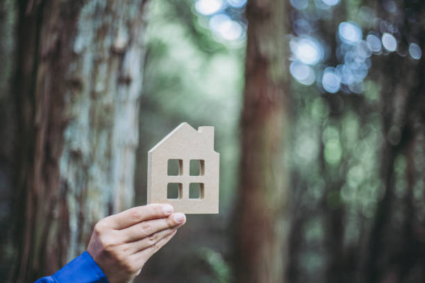 istock Wooden background and residential model 1033018082