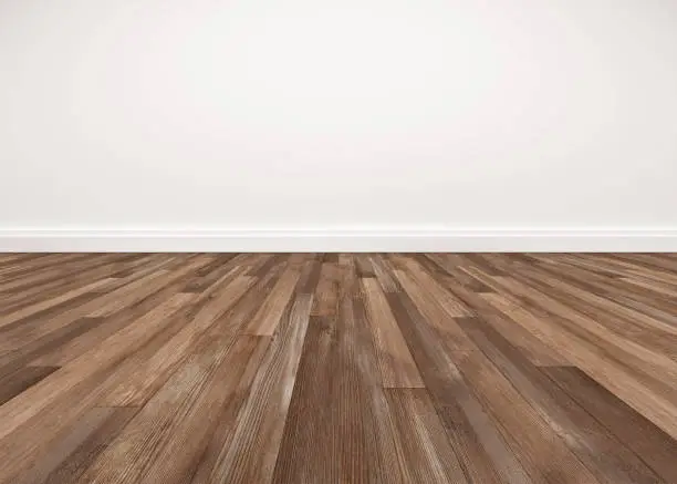 Photo of Wood floor and white wall, empty room for background