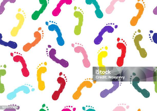 Seamless Pattern Footprints Of Humans Bare Feet Vector Illustration Stock Illustration - Download Image Now