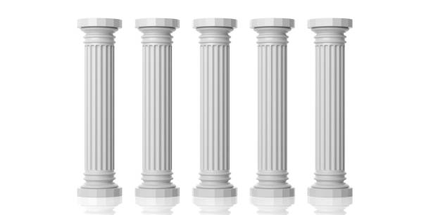 3d rendering five white marble pillars 3d rendering five white marble pillars on white background doric stock pictures, royalty-free photos & images