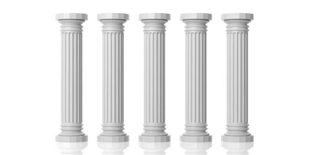 3d rendering five white marble pillars - greek culture greece text classical greek imagens e fotografias de stock