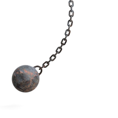 3d rendering hanging rusty wrecking ball