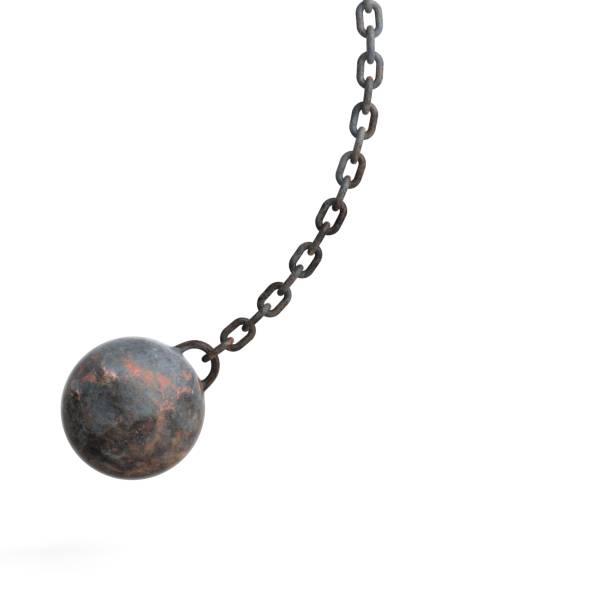 3d rendering wrecking ball 3d rendering hanging rusty wrecking ball rusted chain stock pictures, royalty-free photos & images